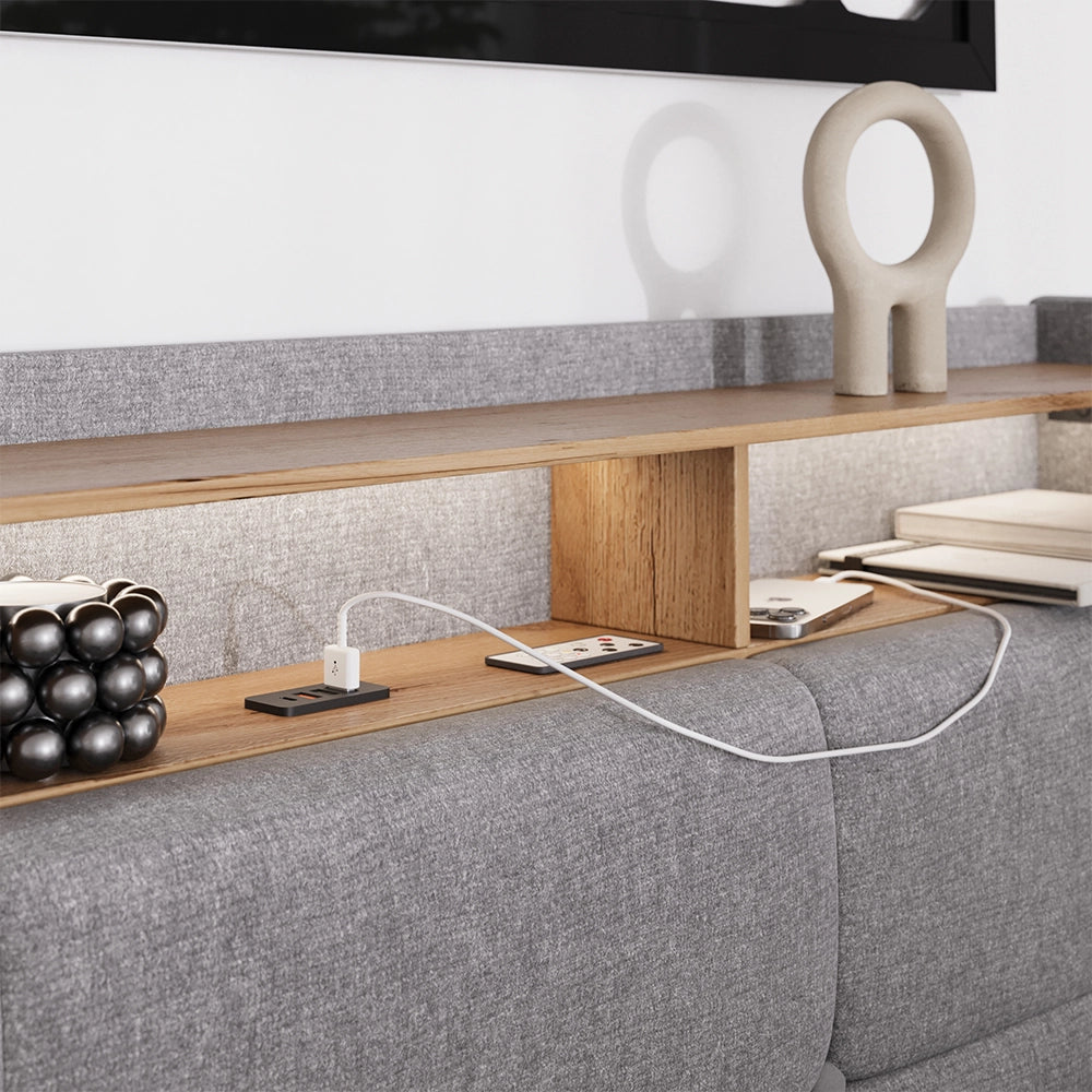 Vitalispa Letto imbottito Grigio/quercia con LED e connessione USB