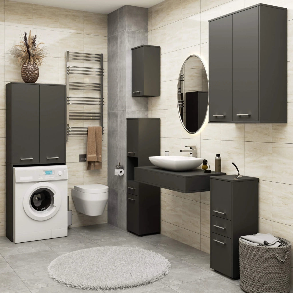 Mobile bagno sospeso AKORD FIN H934 W64 Grigio Grafite 2 ante 64x94x30 cm
