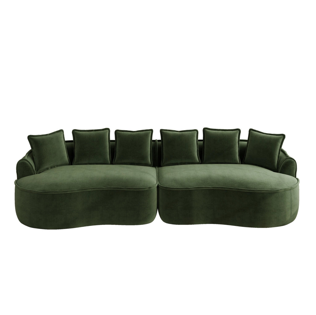Divano modulare senza struttura in chenille verde 320x114x67 cm con seduta profonda e cuscini