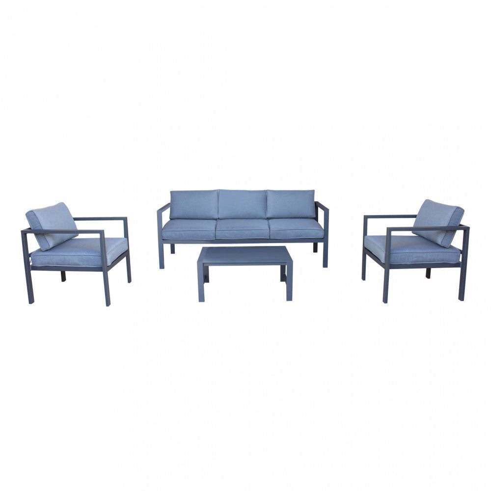 Set Salotto da Giardino Divano 2 Poltrone e Tavolino con Cuscini in Alluminio Antracite