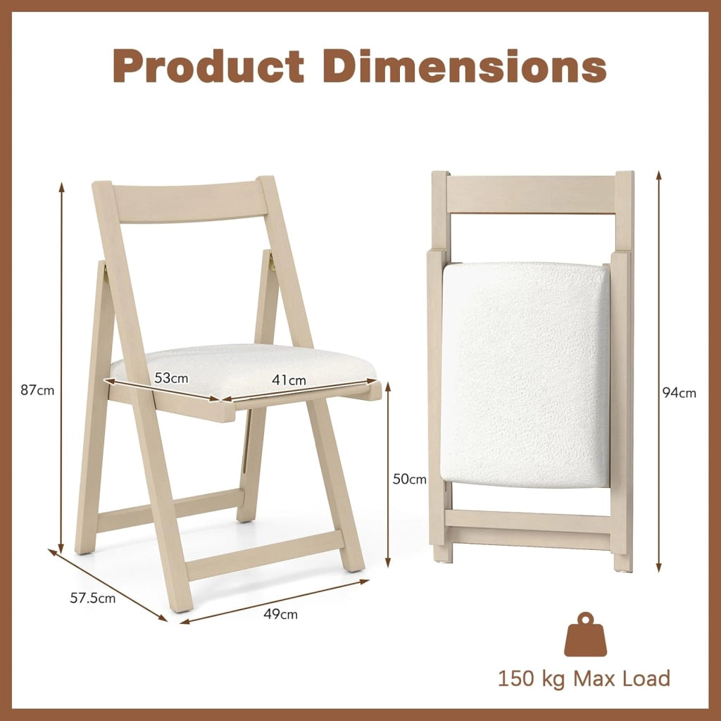 Set di 2 sedie pieghevoli, imbottite, con telaio in legno di gomma e schienale inclinato, per cucina, soggiorno e balcone (beige)