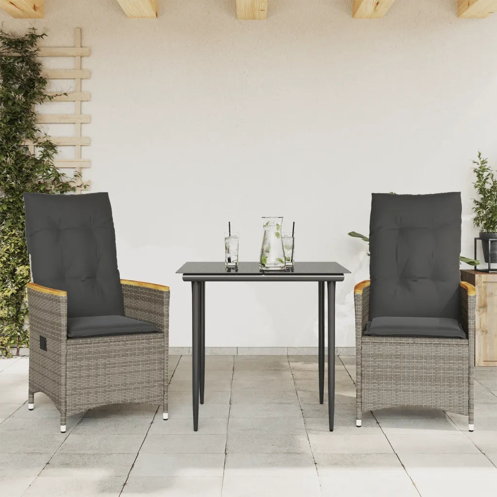 Sedie da Giardino Reclinabili 2 pz | Sedie da Esterno e Cuscini Grigio Polyrattan