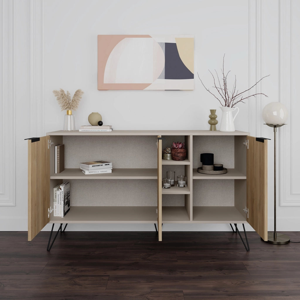 Credenza in legno "Clara" - 142 x 36 x 83 cm - Pietra arenaria