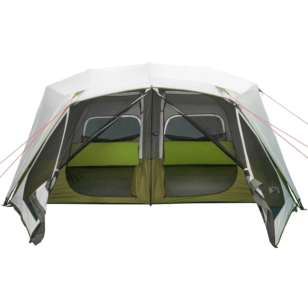 Tenda Famiglia con LED 10 Persone-Tenda da campeggio Verde Chiaro Rilascio Rapido