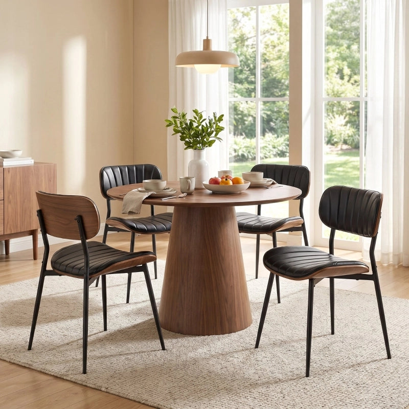 Set 2 Sedie da Pranzo Imbottite in PU Nero, Stile Bugholz, Schienale Ergonomico