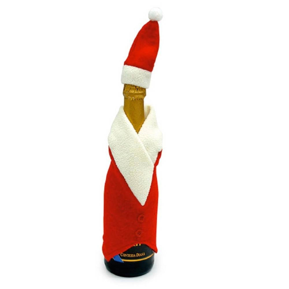 Trade Shop - Copribottiglia Con Cappello Rosso Vestito Per Bottiglie Con Cappellino Natale -