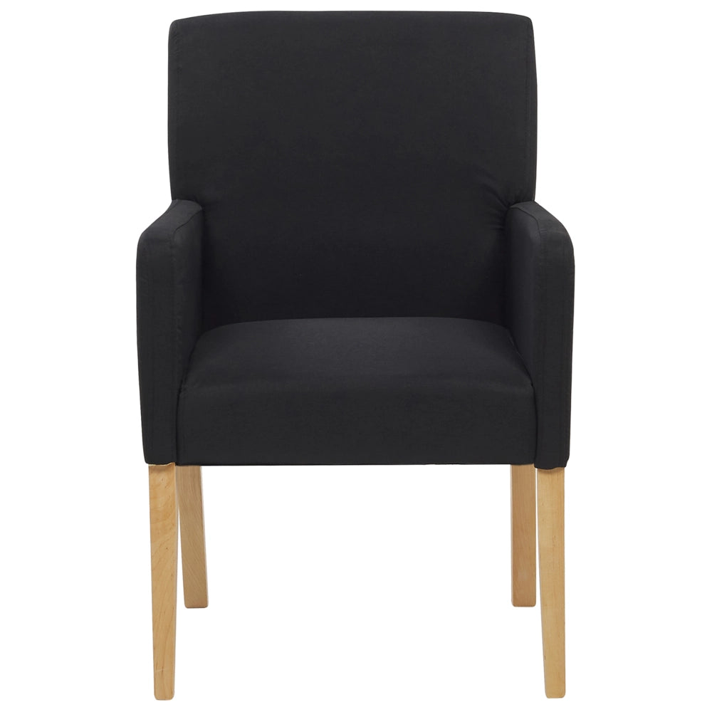Sedia da pranzo Rivestimento in tessuto Nero Gambe in legno Seduta elegante con braccioli