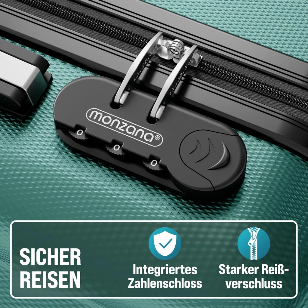 ® Set di Valigie 3 Pezzi con Lucchetto Organizer Cinghia Maniglie Ruote Doppie Piedi Trolley Rigido M-L-XL