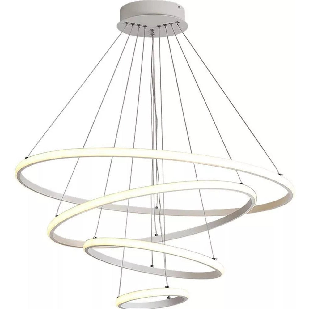 Trade Shop - Lampadario Sospeso Led 120w 4 Cerchi Pendente Rotondo Anelli Bianco Luce 4000k 50279 -