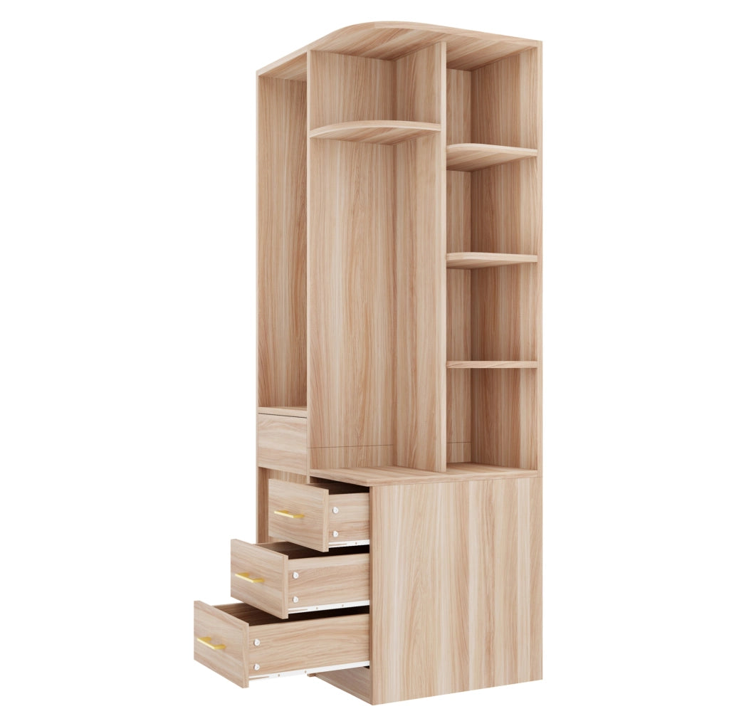 Armadio con ripiani aperti e scomparti chiusi 70 x 55 x 175 cm in MDF; colore legno