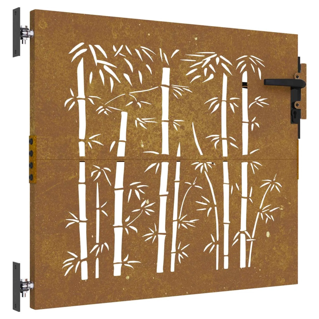 Cancello da giardino 85x100 cm in acciaio corten e bambù 153233