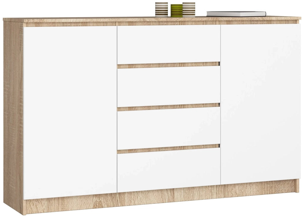 Cassettiera AKORD K160 Sonoma Quercia 160 cm 2 ante 4 cassetti inserto frontale Bianco 160x40x99 cm