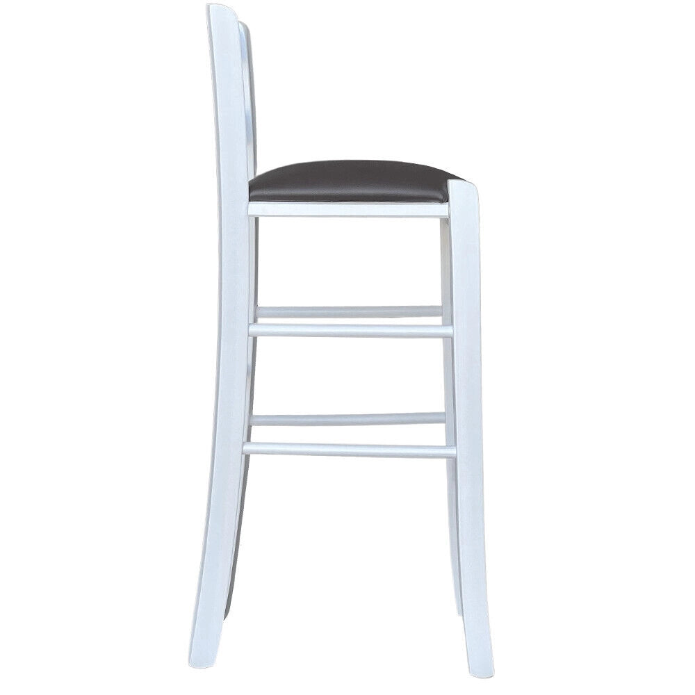 Sgabello legno bianco sedile  similpelle marrone h 67 cm da terra alla seduta