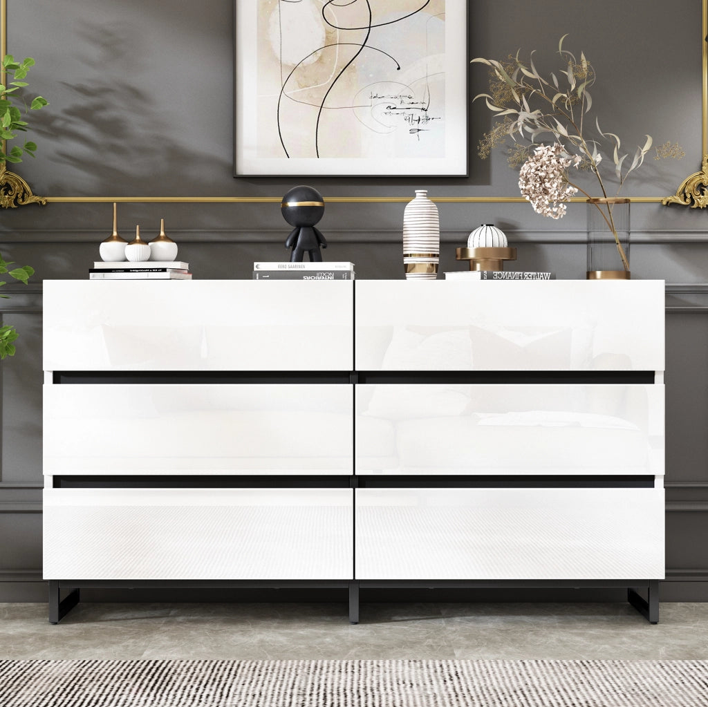 Credenza soggiorno 140 cm con 6 cassetti bianco e nero