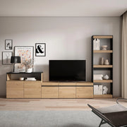 Mobile TV, Soggiorno, 310x35x186cm, Per TV fino a 65", Set di mobili, colore Rovere e nero RF3151
