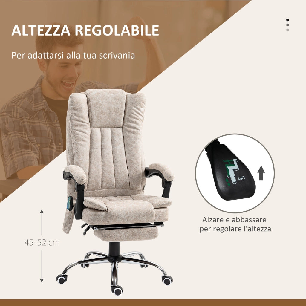 Sedia da Ufficio Presidenziale Massaggiante e Riscaldante 62x70x113-120 cm con Poggiapiedi Crema