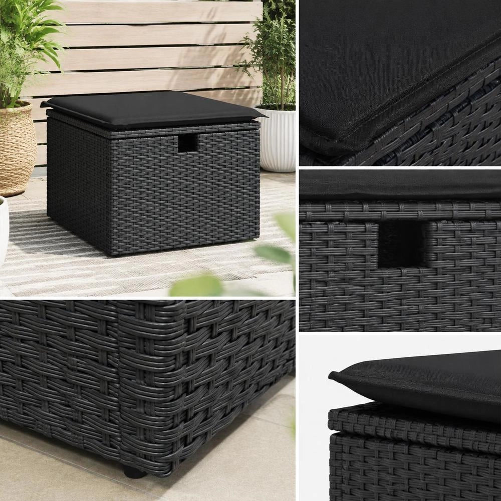 Garden Stool With Cushion, Black, 55x55x37 Cm, Poly Rattan