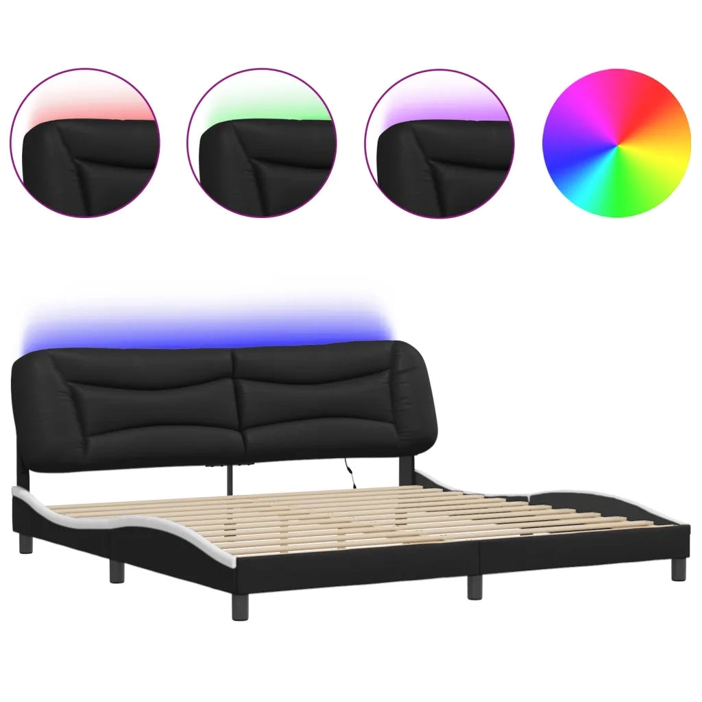 Giroletto con LED senza Materasso-Struttura Letto con LED Hvar Nero e Bianco 200x200 cm