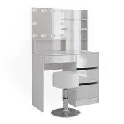 Vicco Tavolo da toeletta Bianco 90 cm con illuminazione a LED, sgabello e ripiano a specchio