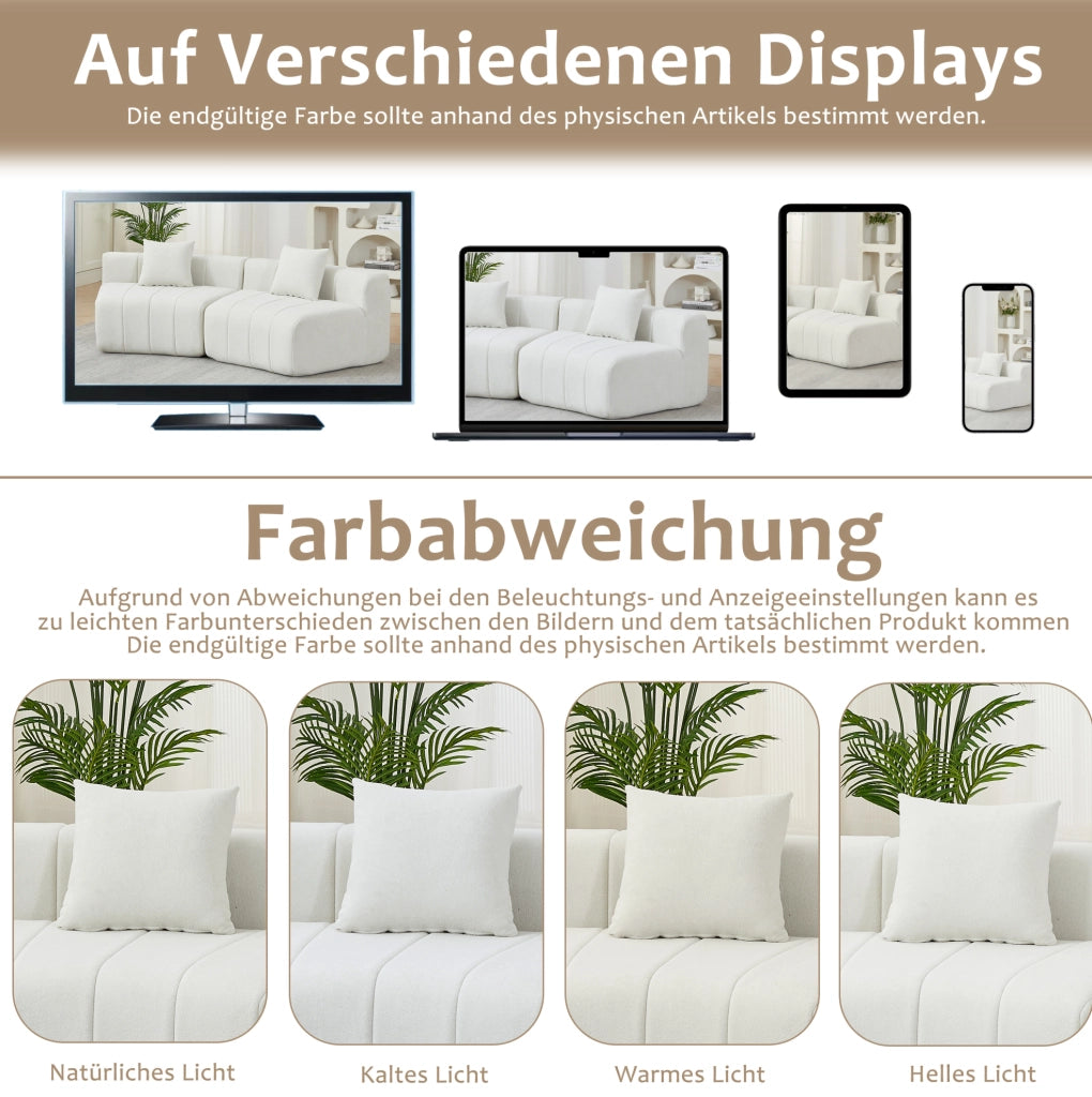 DIVANO Modulare Curvo in Chenille Beige con 2 Cuscini