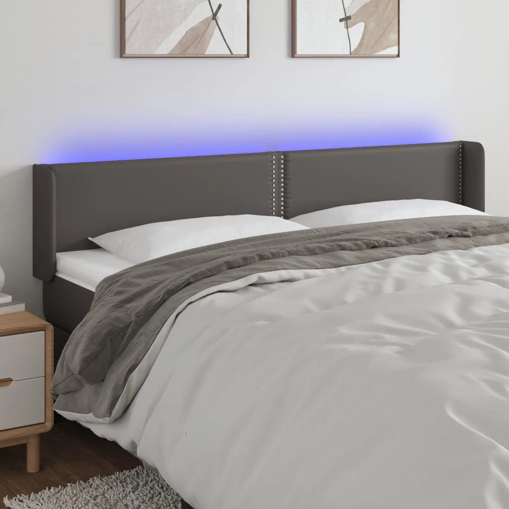 Testiera | Testata a LED Grigio 203x16x78/88 cm in Similpelle