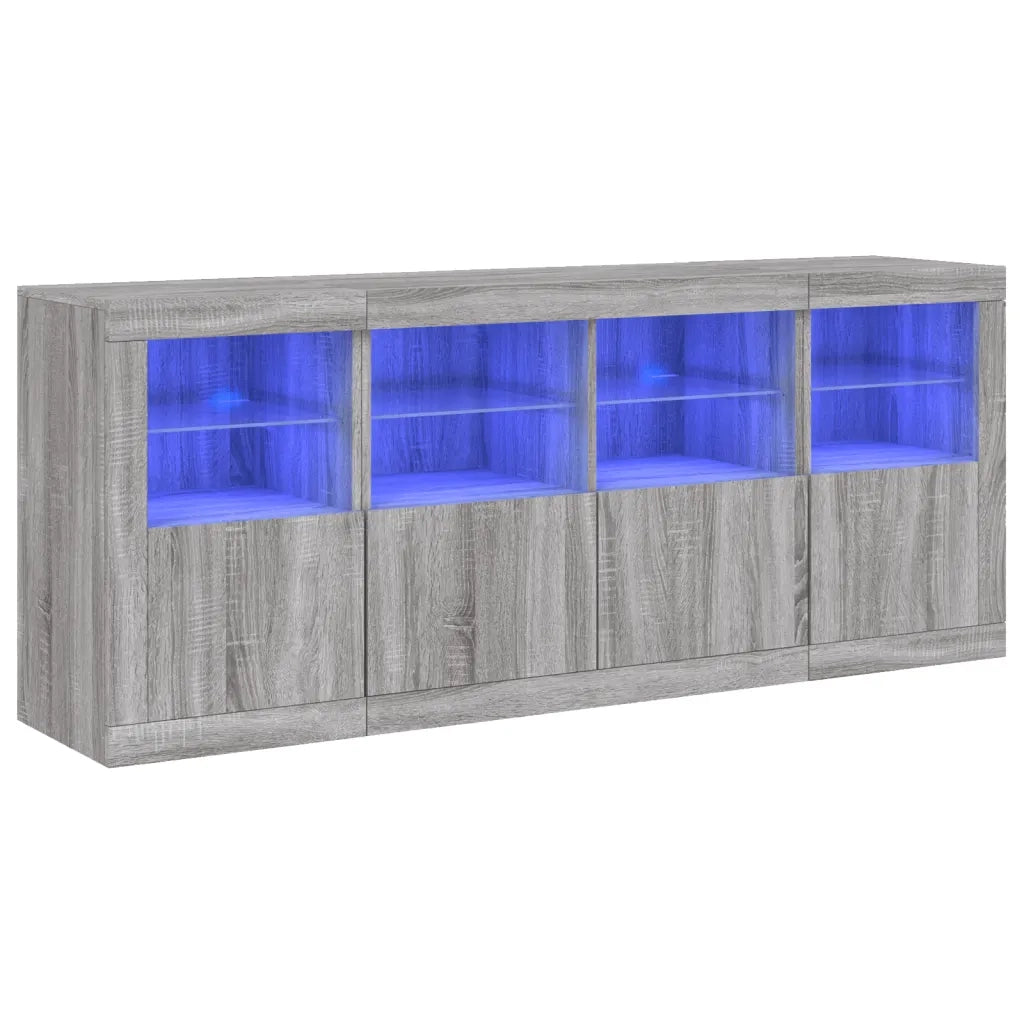 Credenza con Luci LED-Buffet-Armadio da cucina Grigio Sonoma 163x37x67 cm