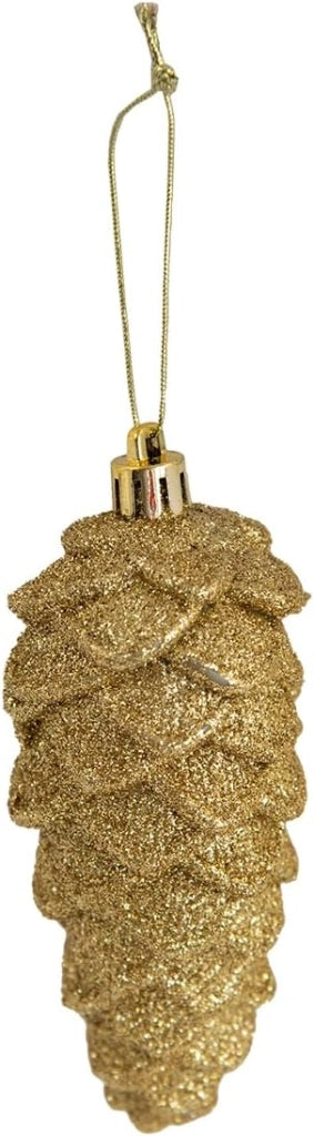 Set 12 Pezzi Appendino Natalizio Sfera, Pigna Fuso Oro – Decorazioni da Appendere per Albero di Natale – 8 x 12 cm – Addobbi Eleganti Dorati