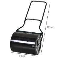 Rullo da Giardino in Metallo Impermeabile Nero, Serbatoio Fino 60 Litri (Acqua o Sabbia), 57x40x123cm