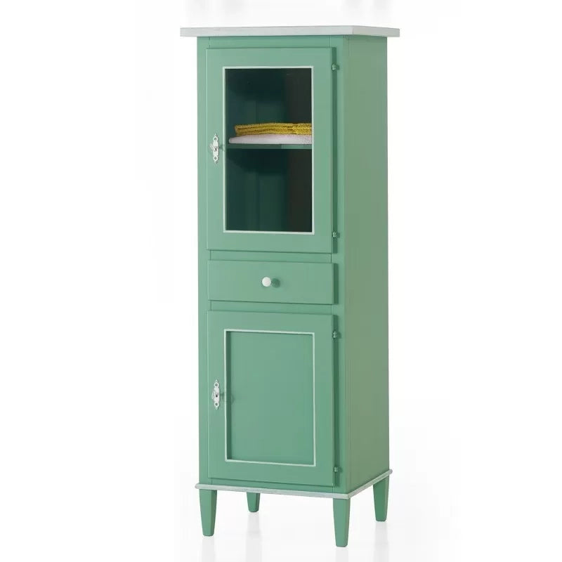 Vetrinetta 2 porte 1 cassetto laccato verde con profili bianchi misure l.54 p.45 h.150 (738) - Mobili 2G