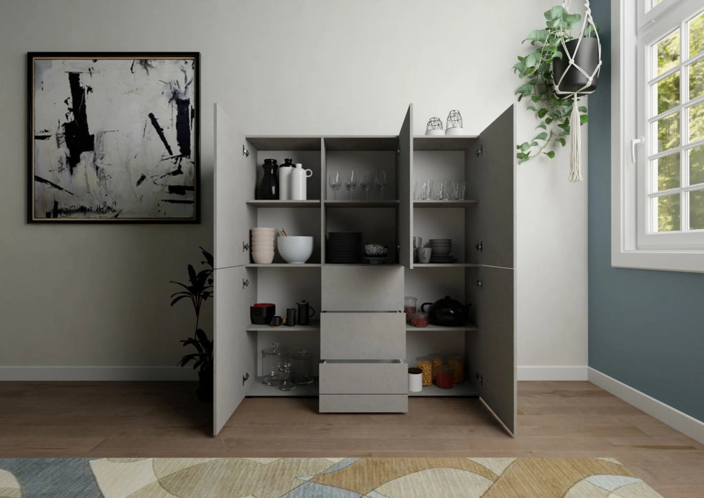 Credenza Alta 5 Ante e 3 Cassetti 150x35x165 cm Elios Cashmere
