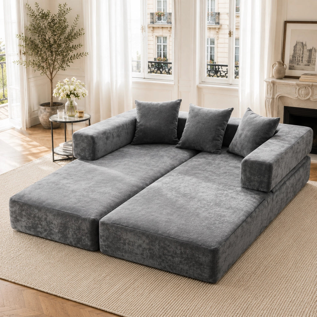 DIVANO Modulare in Chenille Grigio Scuro 198x79x60 cm