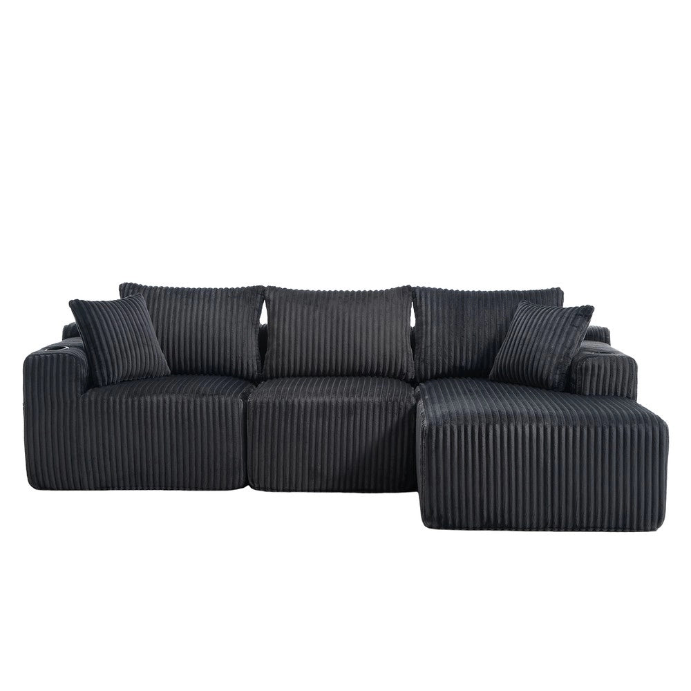 Divano con Chaise Longue 2 Posti ¨C Minimal ¨C Tessuto, con Cuscini