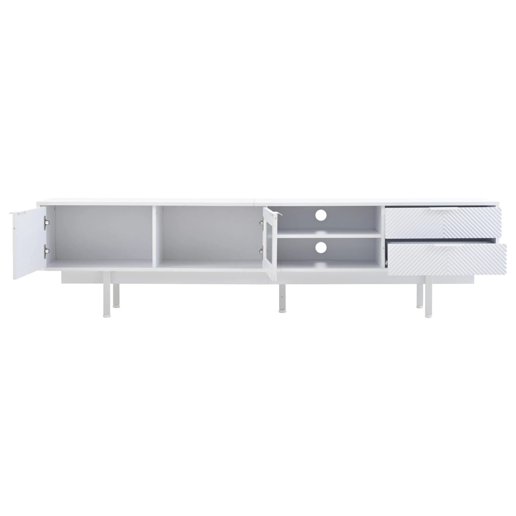 Mobile porta TV moderno con 2 ante e 2 cassetti in truciolare e vetro temperato bianco 200 × 40 × 50,5 cm