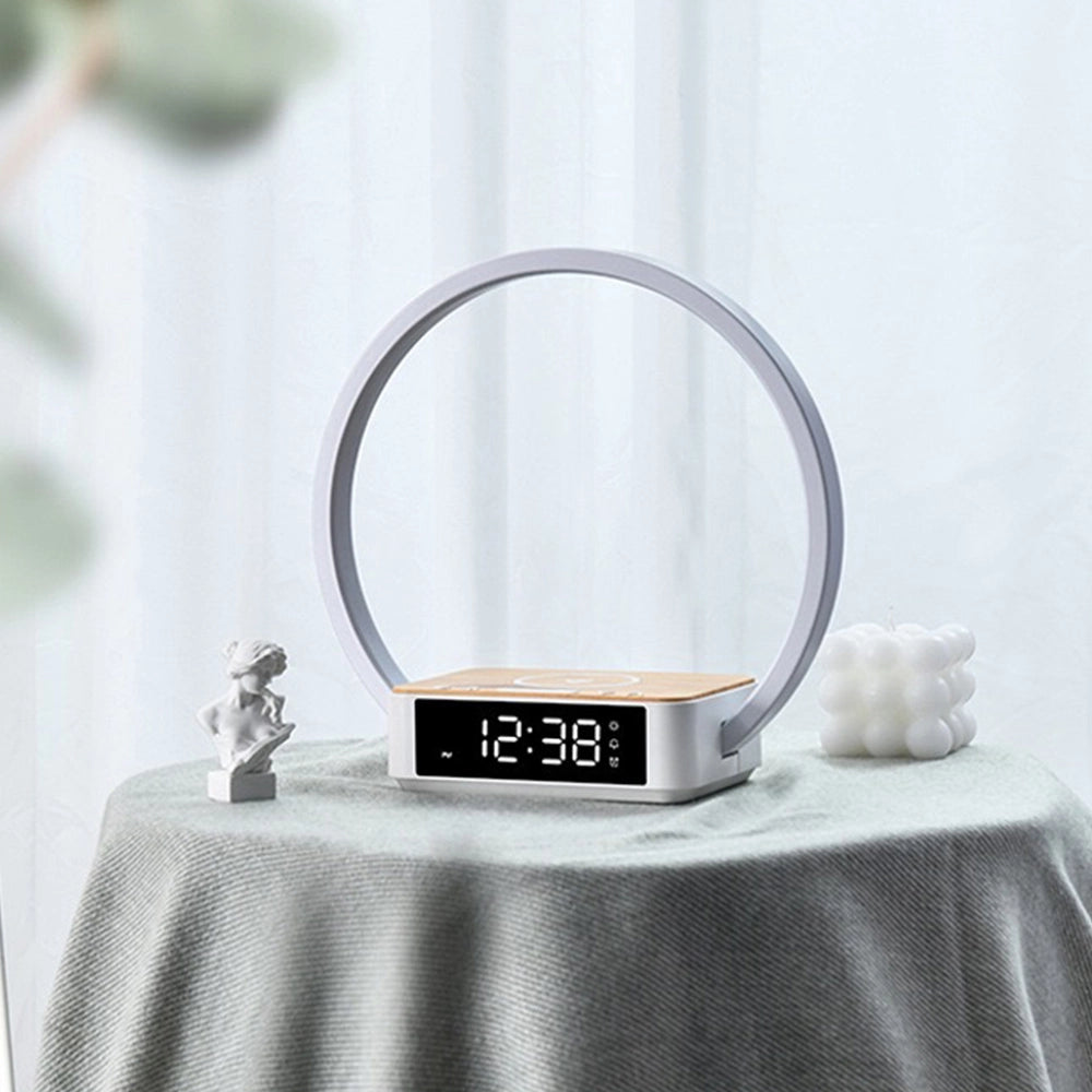 Lampada da comodino LED con sveglia, display orario e ricarica wireless Qi