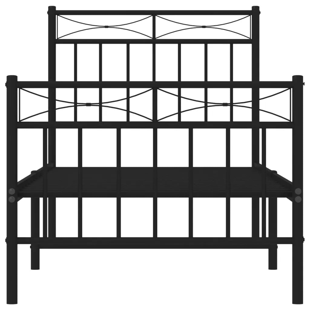 Letto singolo | Letto per adulti | Giroletto con Testiera e Pediera Metallo Nero 80x200 cm