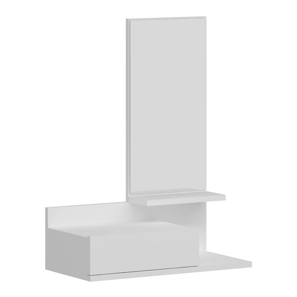 Mensola dal design senza tempo per soggiorno camera da letto mobile contenitore a parete per ingresso con cassetto e specchio bianco 03_0011250