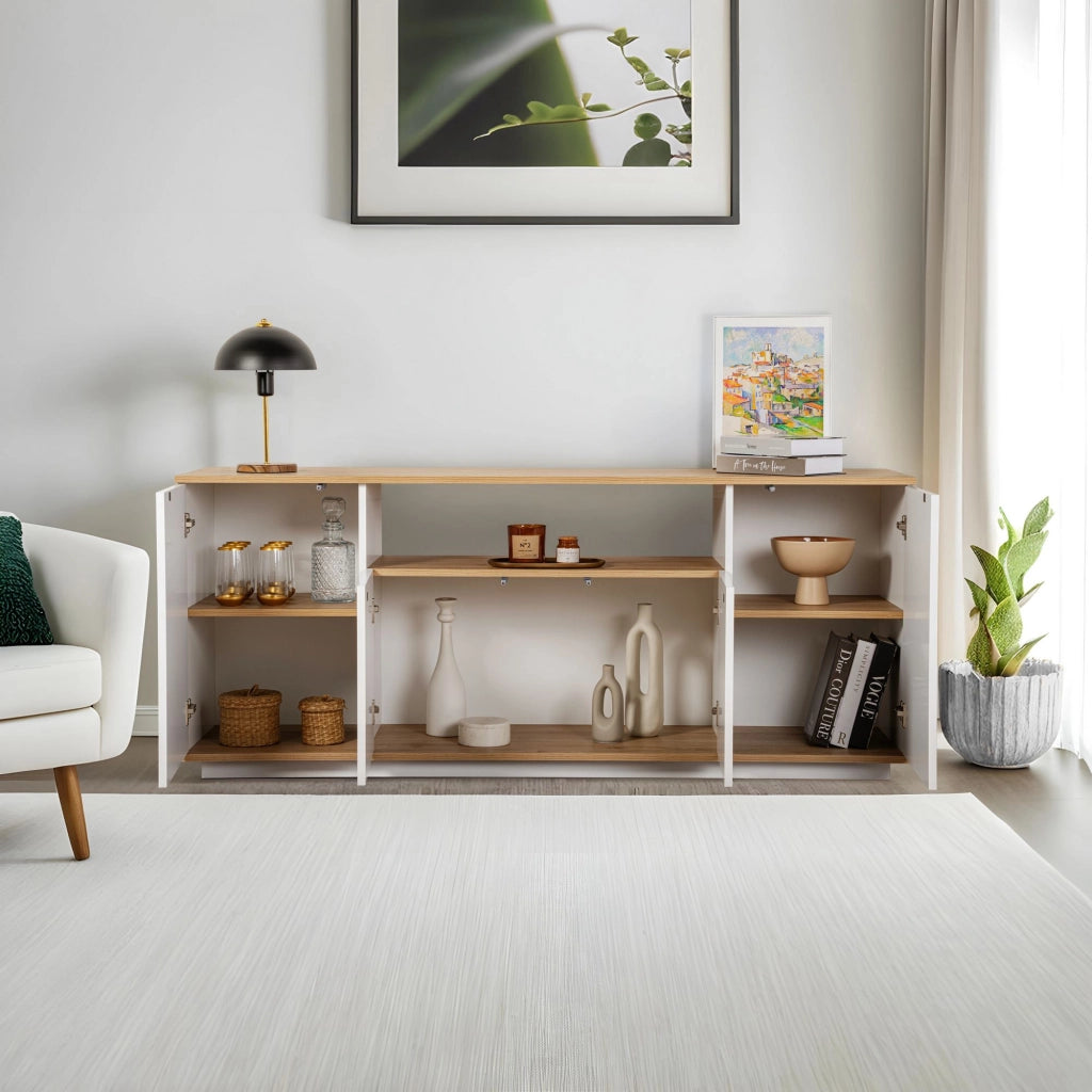 Credenza in legno "Arista" - 180 x 44,5 x 75 cm - Bianco / Rovere di Cadice