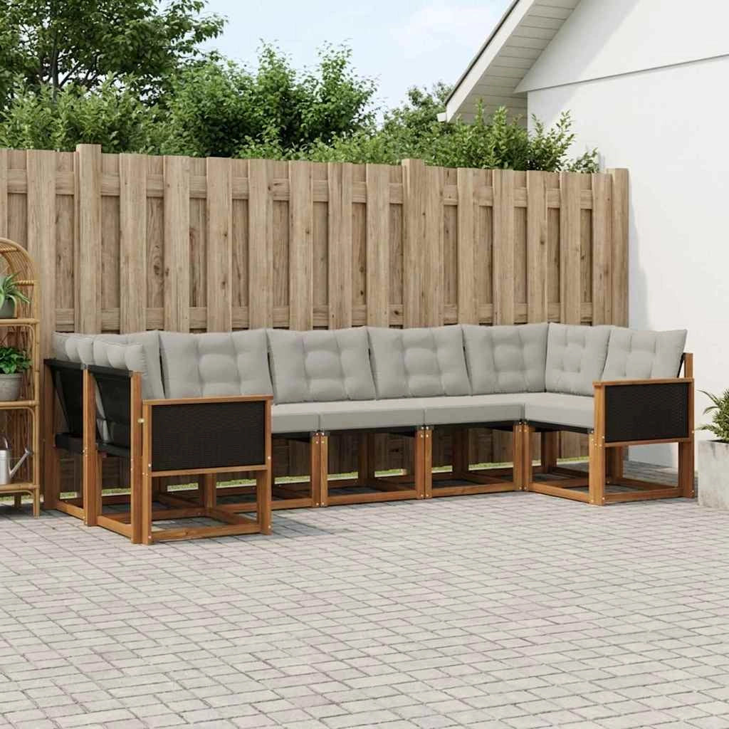 Set di divani da esterno 7 pz Naturale e Grigio chiaro 3382183