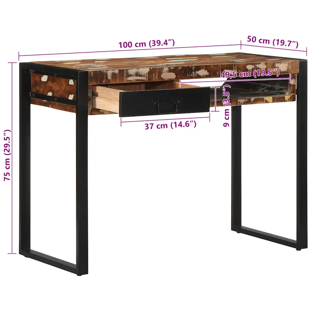 Scrivania Multicolore 100x50x75 cm in Legno Massello Recupero 4015932