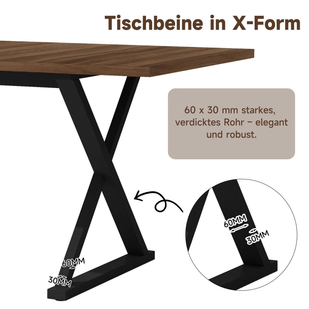 Tavolo da Pranzo per 6-8 Persone con Gambe a X; Stile Moderno; in MDF; Noce; 180×90×75 cm