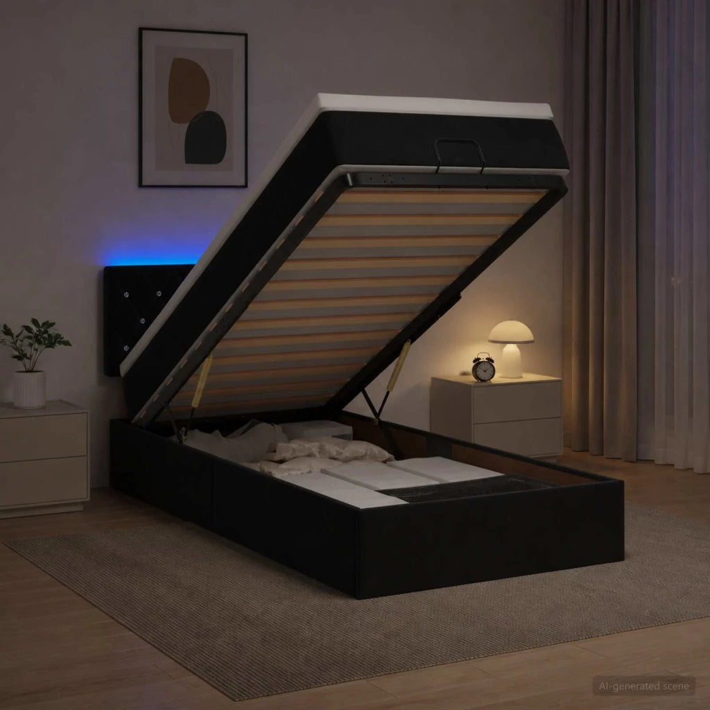 Letto Ottomano con Materasso e LED Nero 90 x 200 cm Velluto 3457043