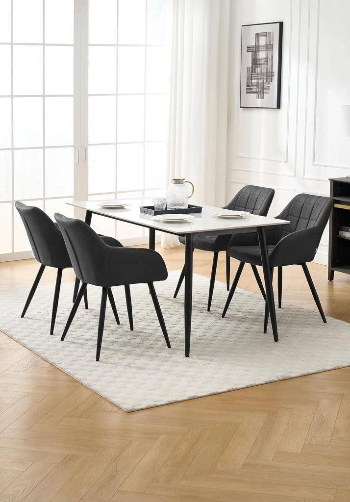 Set di 2 Sedie per Sala da Pranzo Imbottita, Poltroncina in Stoffa Lino,Sedia da Cucina con Braccioli e Schienale, Gambe in Metallo, moderne,Antracite, BH224an-2