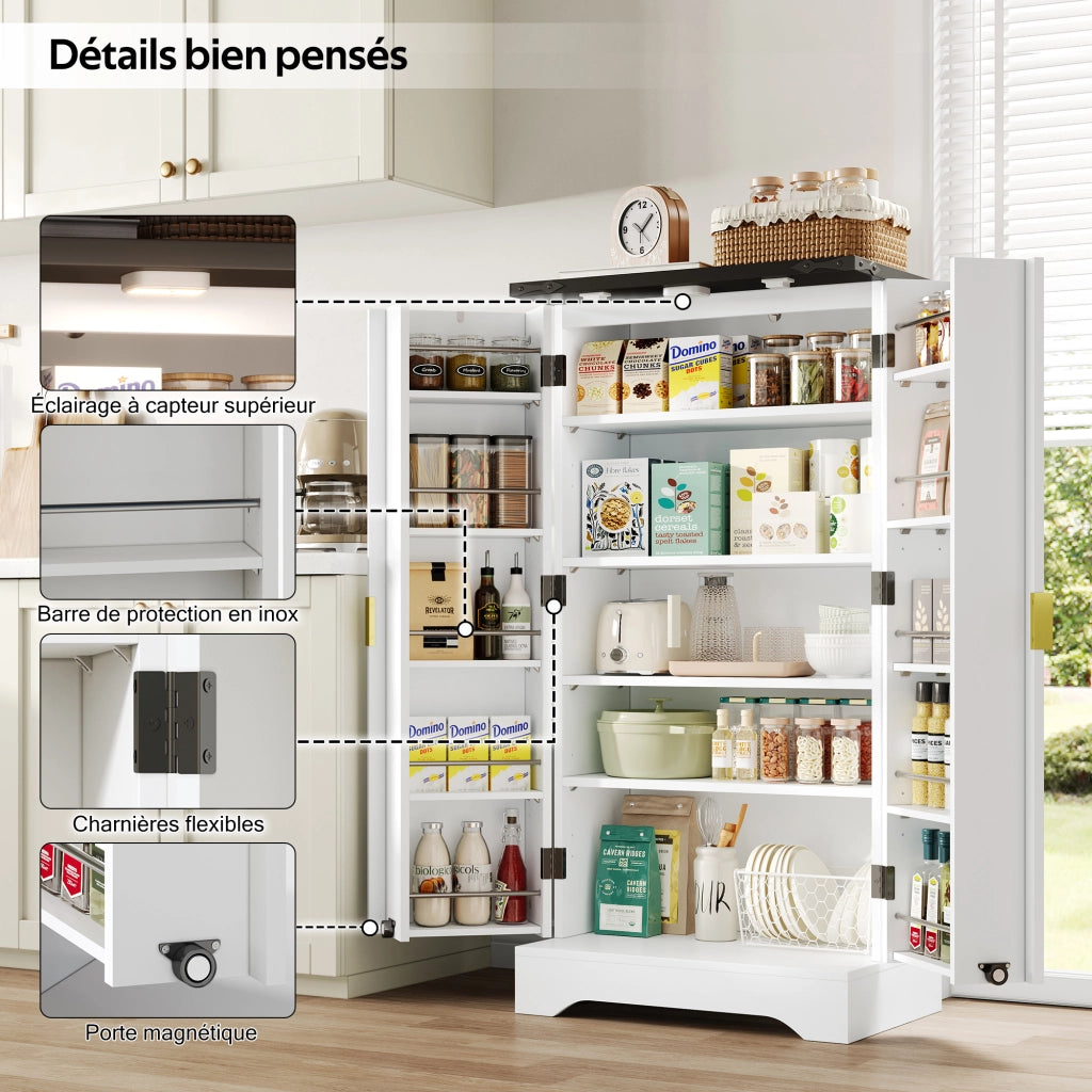 Colonna da cucina con 2 ante; ripiani regolabili e LED - per cucina - in MDF - 120×60.5×40 cm - bianco