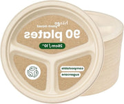 90 Piatti Biodegradabili 3 Cassetti Zucchero 26cm Ambientali Compostabili