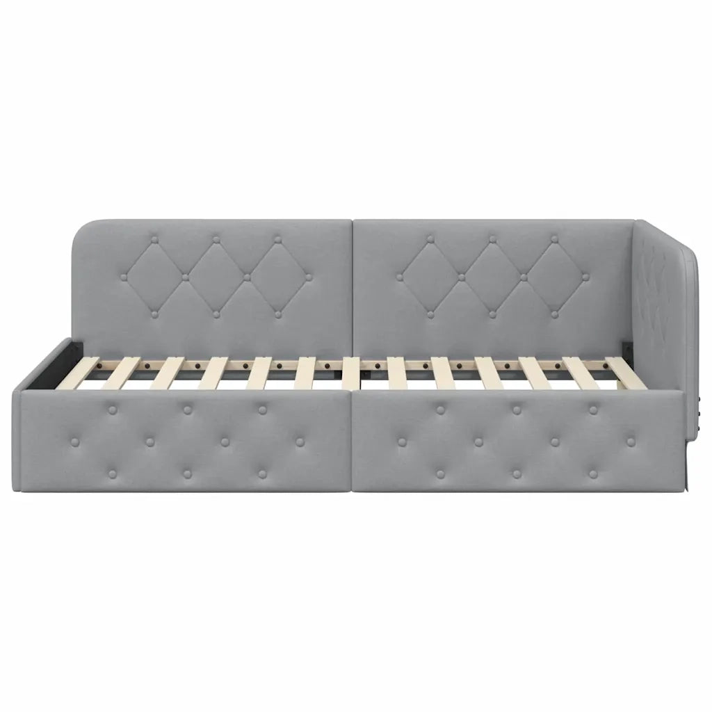 Cornice del letto ad angolo Grigio chiaro 100 x 200 cm Tessuto
