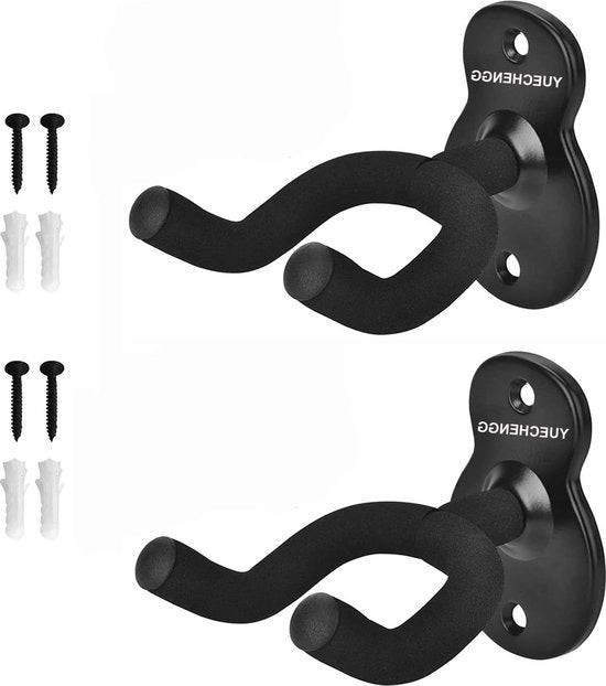 Supporto per chitarra da parete 2 pezzi - Supporto da attaccare al muro per chitarra elettrica classica acustica basso ukulele mandolino banjo - Nero Supporto per chitarra da parete