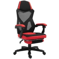 Vinsetto Sedia da Ufficio Ergonomica e Reclinabile con Poggiapiedi, in Tessuto a Rete, 58x63x112-122 cm, Nera e Rossa