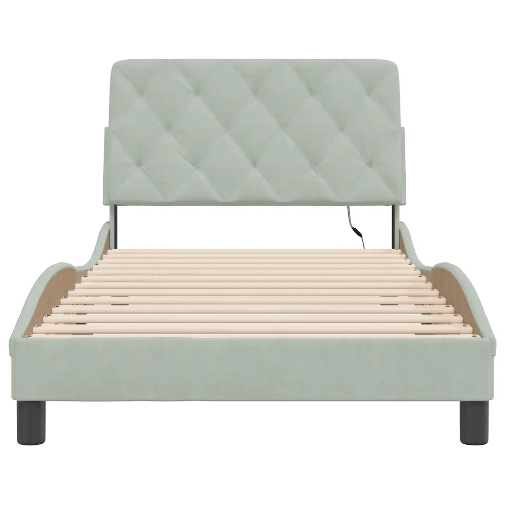 Giroletto con LED senza Materasso-Struttura Letto Grigio Chiaro 100x200 cm in Velluto