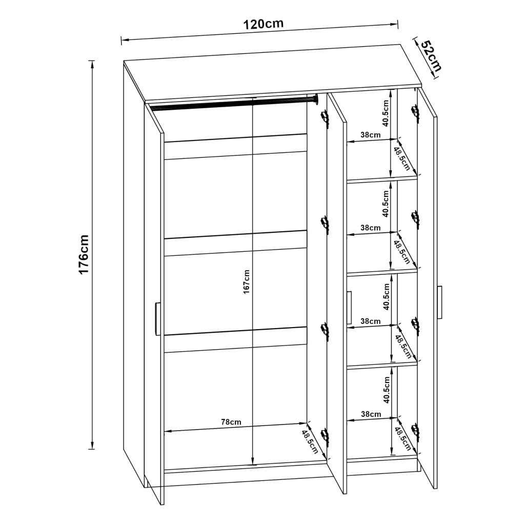Armadio Guardaroba Eiselfing con 4 Scomparti 176 x 120 x 52 cm Grigio [en.casa]