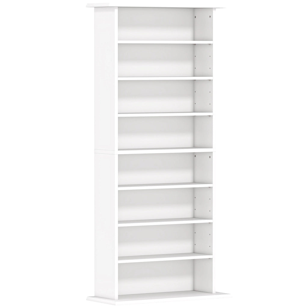 Scaffale Porta CD 58x24x124,5 cm con 6 Ripiani Regolabili Capacità di 360 CD/185 DVD Bianco
